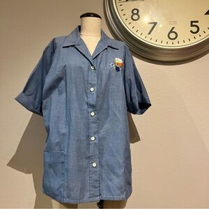 Vintage Embroidered Blue Button-Up Blouse